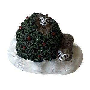 Lemax Village Loose Accessory Red Raccoon In Snow Bush Hiding Forest Figure